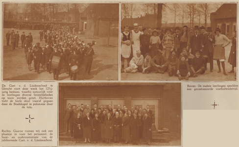874226 Collage van 3 foto's betreffende de viering van het 12½-jarig bestaan van de Cort van der Lindenschool ...